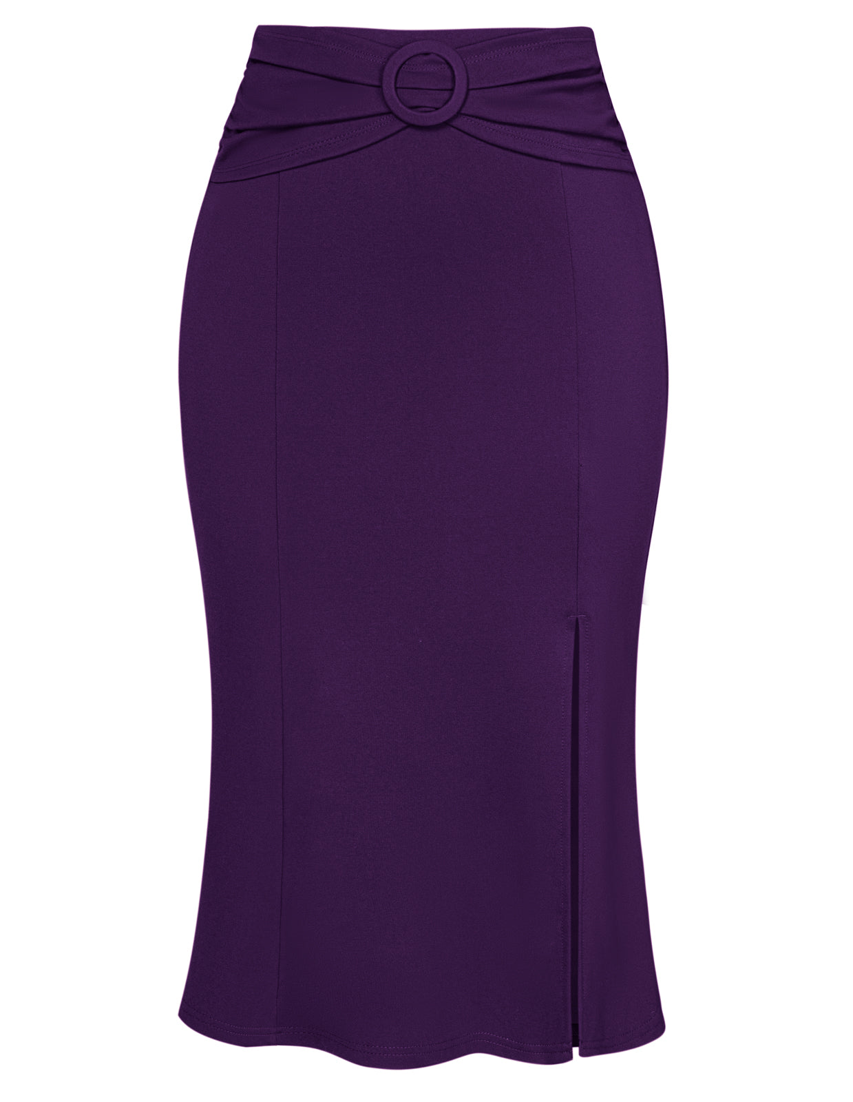 belle poque BP Women Vintage Front Slit Skirt Elastic Waist Mermaid Hem Bodycon Skirt Deep Purple