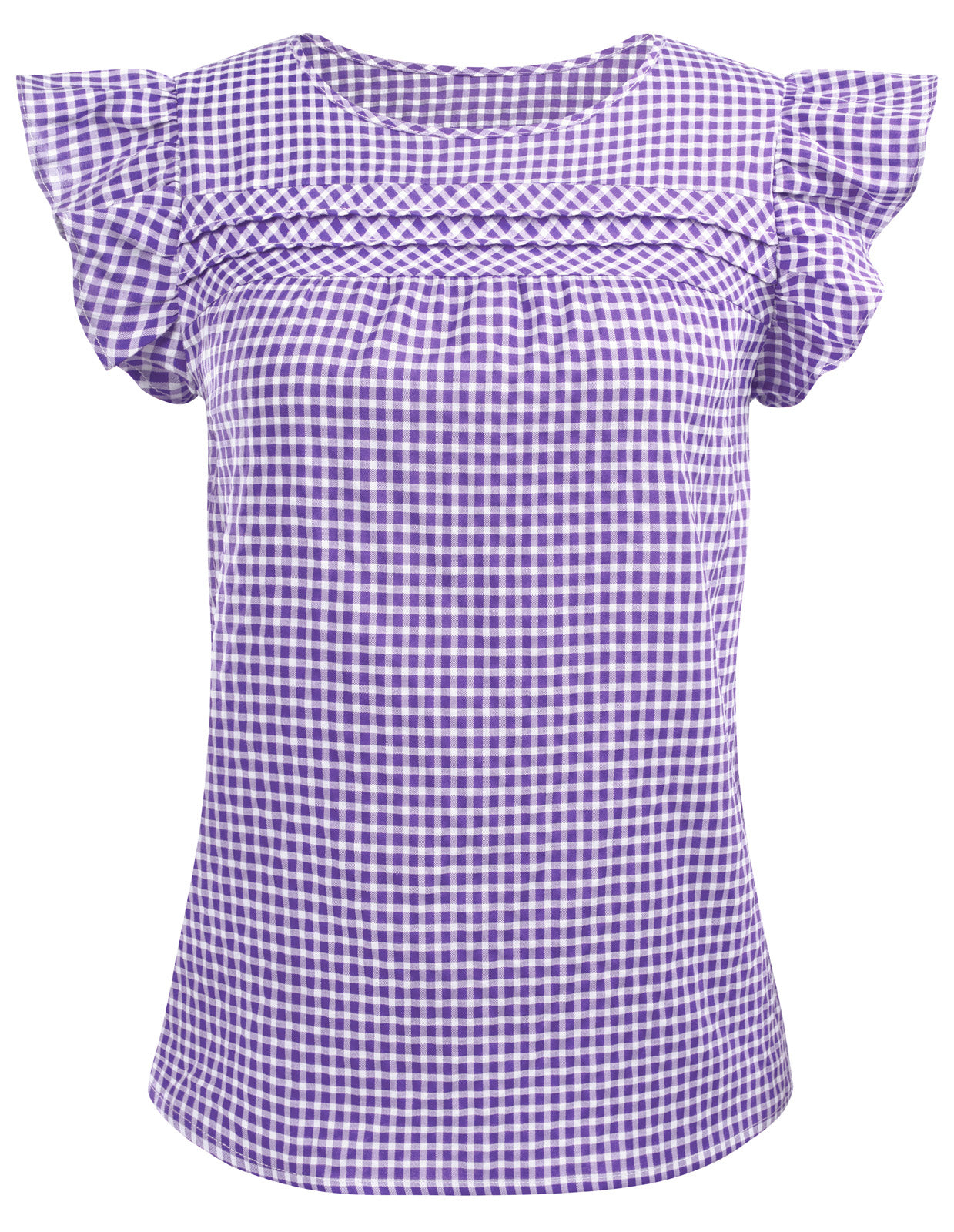 belle poque BP Women Vintage Plaided Tops Flutter Sleeve Crew Neck Keyhole Back Tops