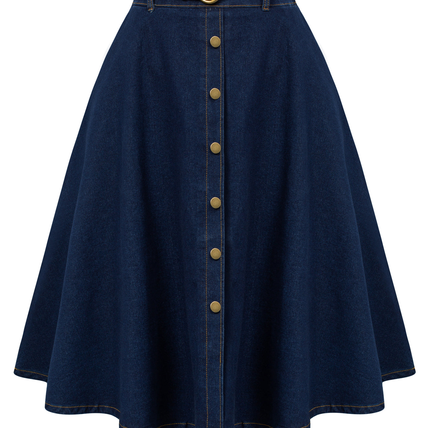 belle poque Jean Skirt with Belt Elastic High Waist A-Line Midi Skirt Blue