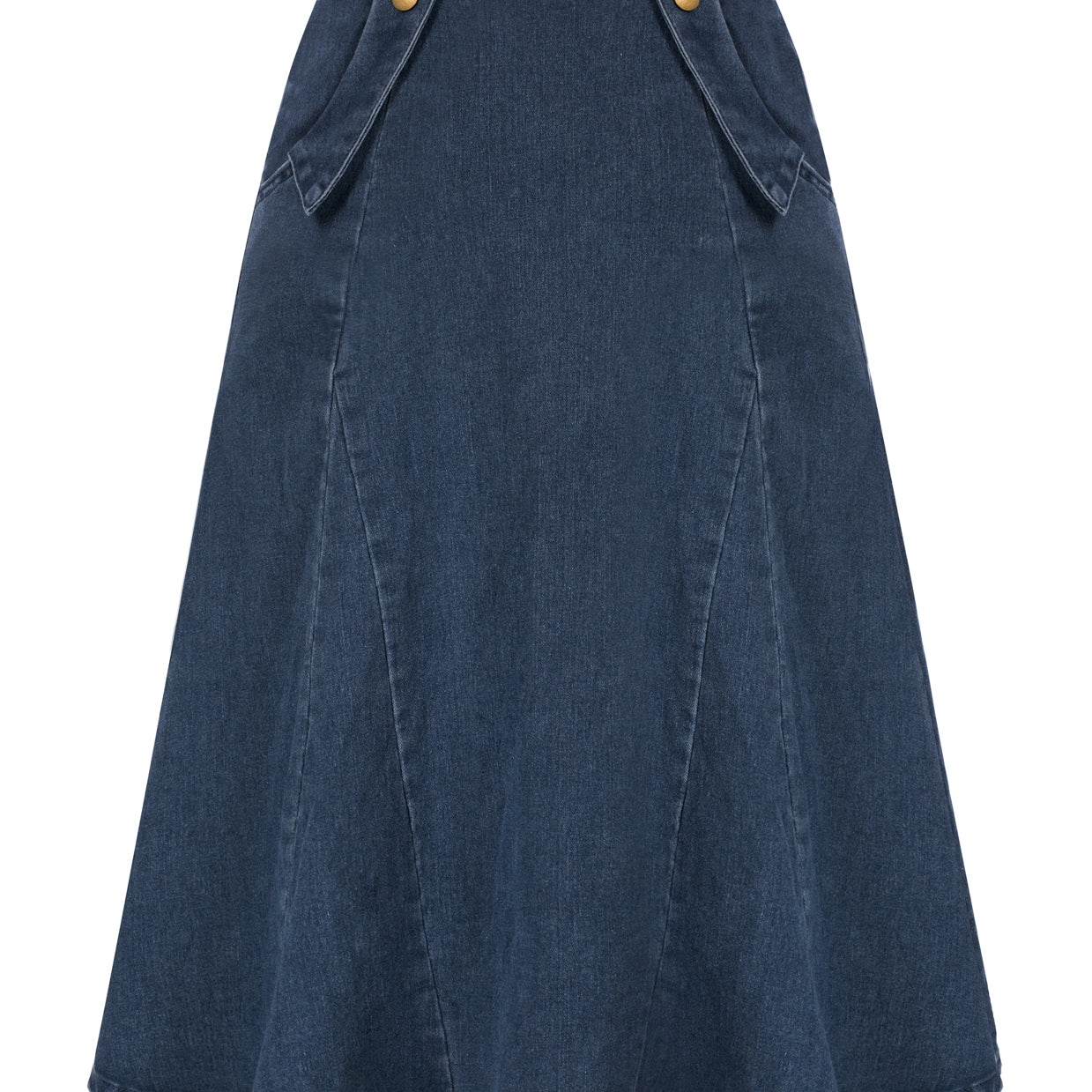 belle poque Denim Skirts Knee Length Vintage Elastic High Waist A-Line Midi Jean Skirts with Pockets Blue