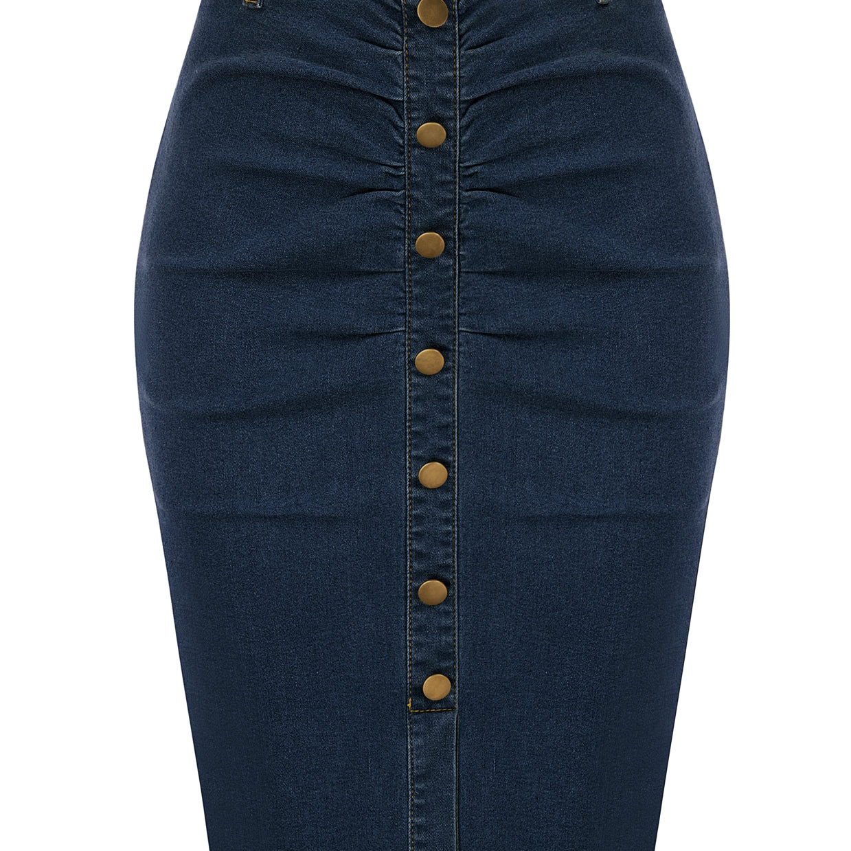 belle poque Vintage Jean Skirt with Belt High Waist Ruched Front Bodycon Skirt Dark Blue