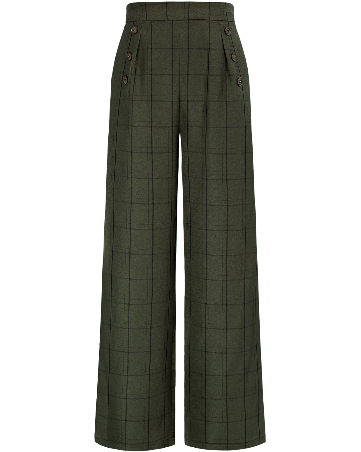 belle poque High Waisted Wide Leg Pants Button Decorated Casual Stretchy Trousers with Pockets