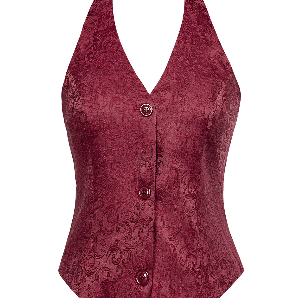 belle poque Printed Halter Vest Backless V-Neck Single Breasted Handkerchief Hem Coat Red