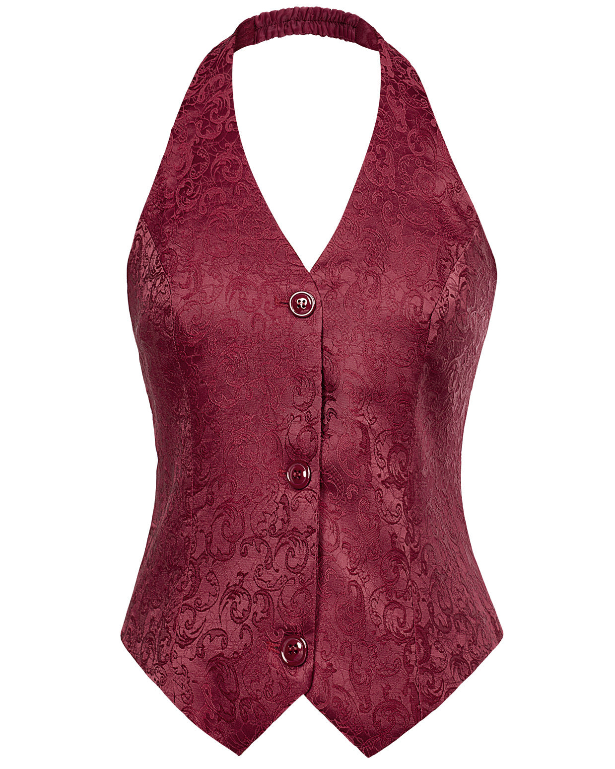 belle poque Printed Halter Vest Backless V-Neck Single Breasted Handkerchief Hem Coat Red