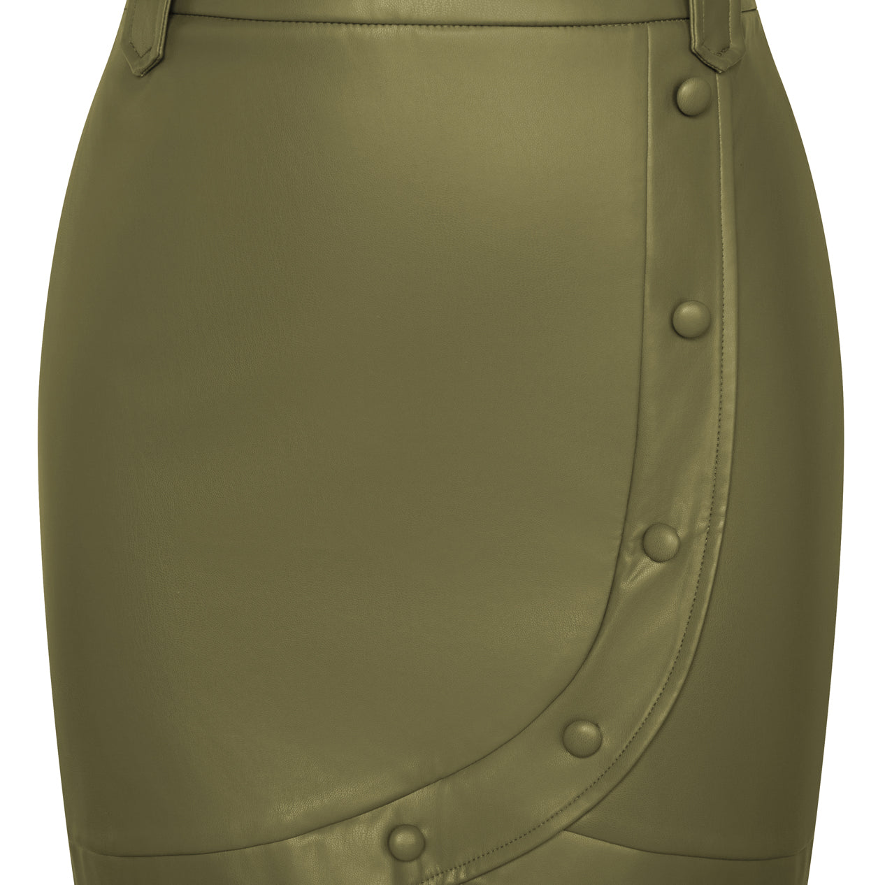belle poque Women Vintage Imitated Leather Skirt Elastic Waist Mid-Thigh Bodycon Skirt Green