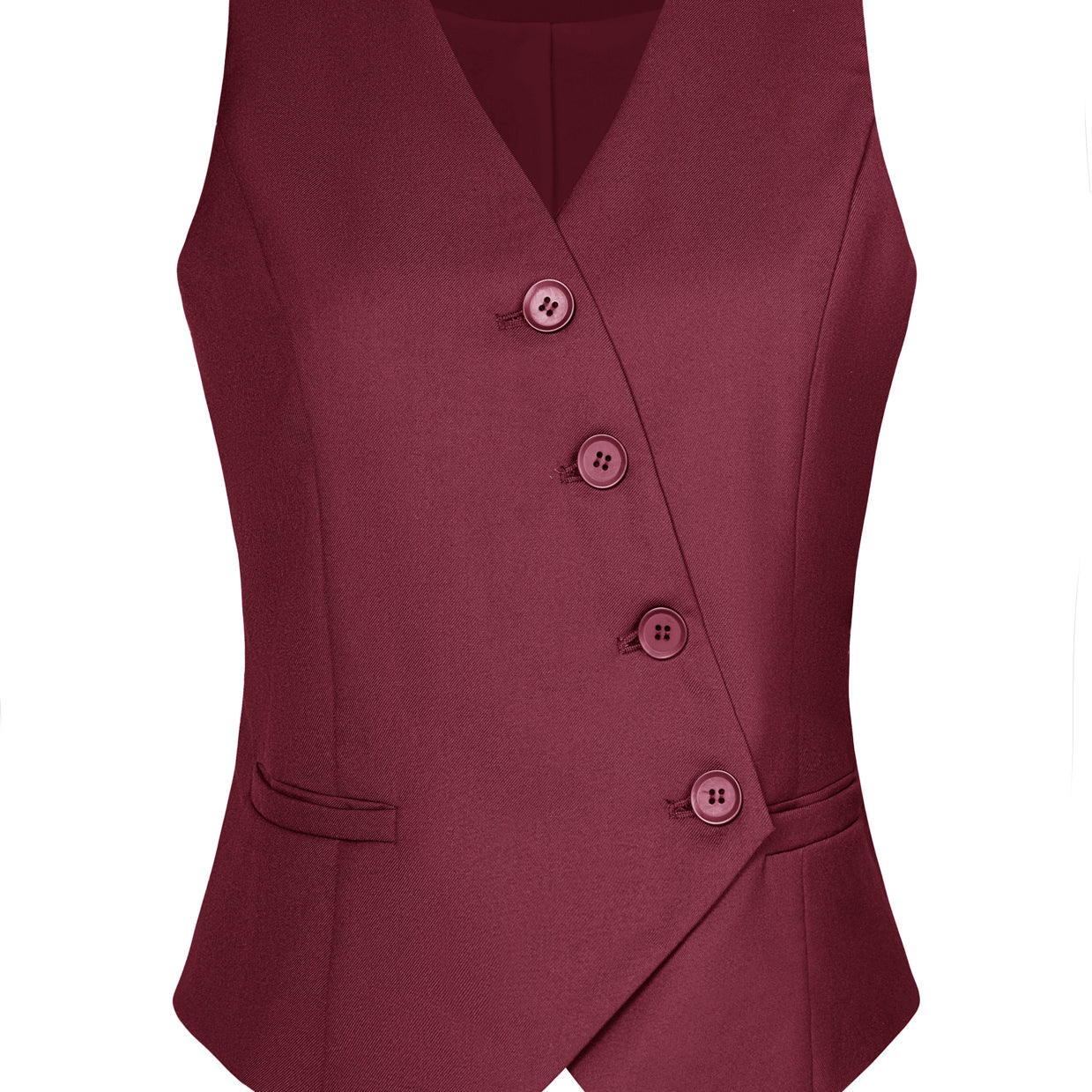 belle poque Vintage Oblique Placket Vest Coat V-Neck Handkerchief Hem Waistcoat Red