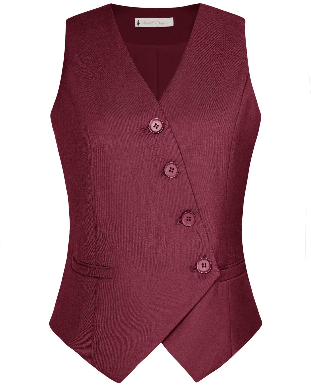 belle poque Vintage Oblique Placket Vest Coat V-Neck Handkerchief Hem Waistcoat Red
