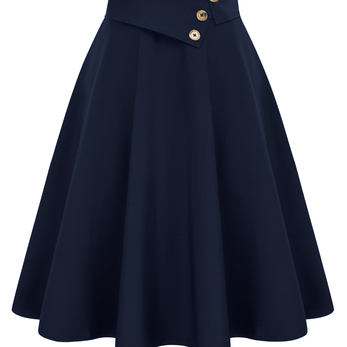 belle poque Vintage A-Line Skirt High Waisted Midi Skirt with Pockets & Buttons Navy Blue