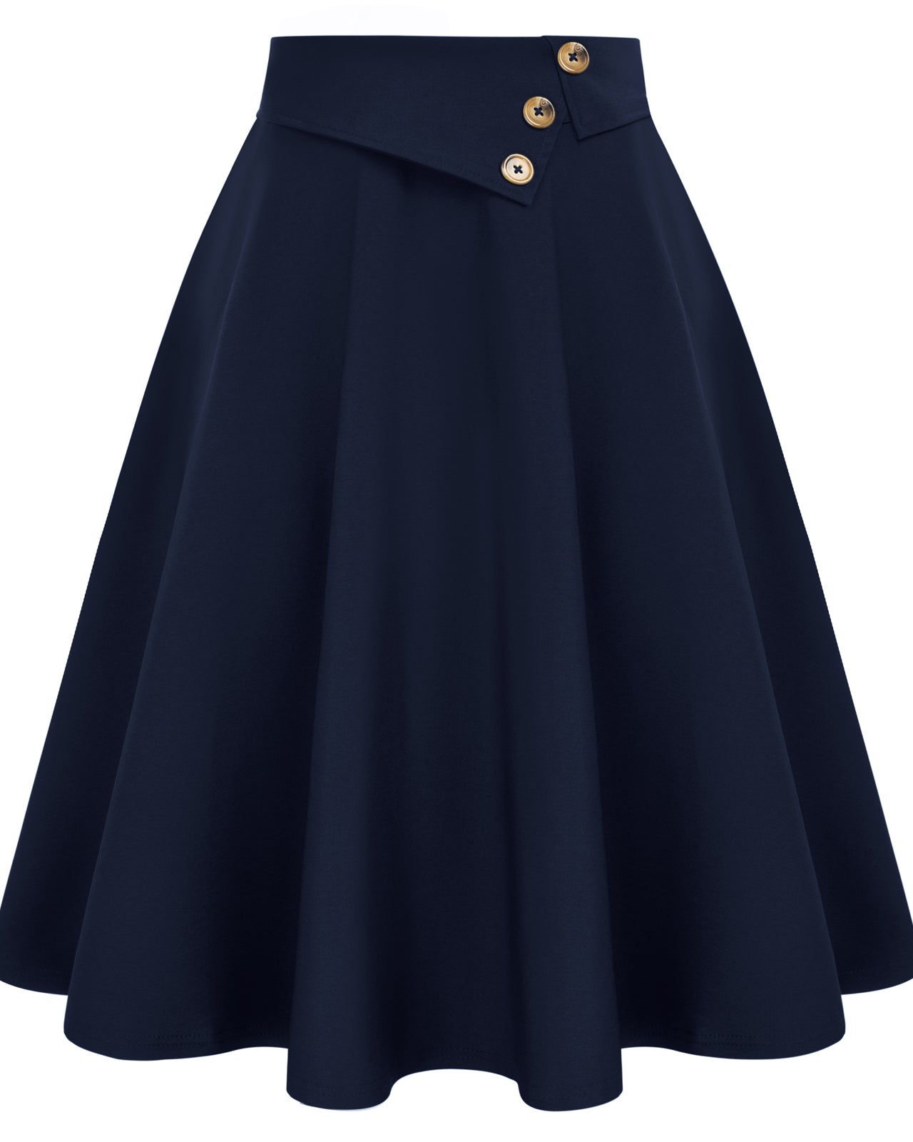 belle poque Vintage A-Line Skirt High Waisted Midi Skirt with Pockets & Buttons Navy Blue