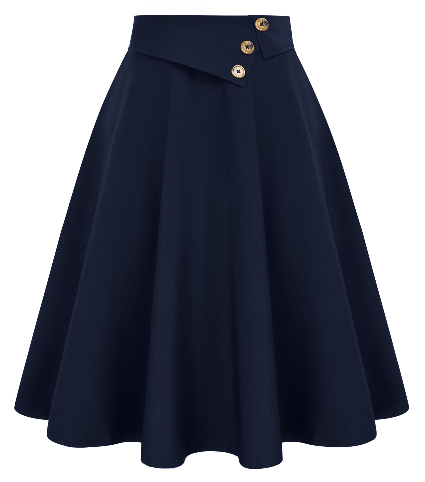 belle poque Vintage A-Line Skirt High Waisted Midi Skirt with Pockets & Buttons Navy Blue