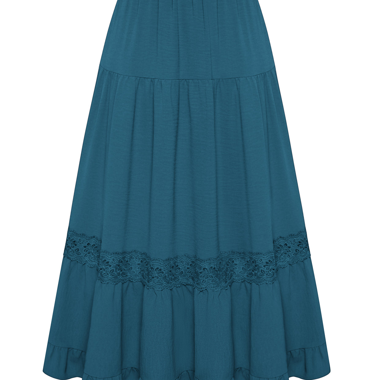 belle poque Women's Midi Skirt Boho Flowy Aline Ruffle Lace Tiered Skirt with Pockets 2025 Blue