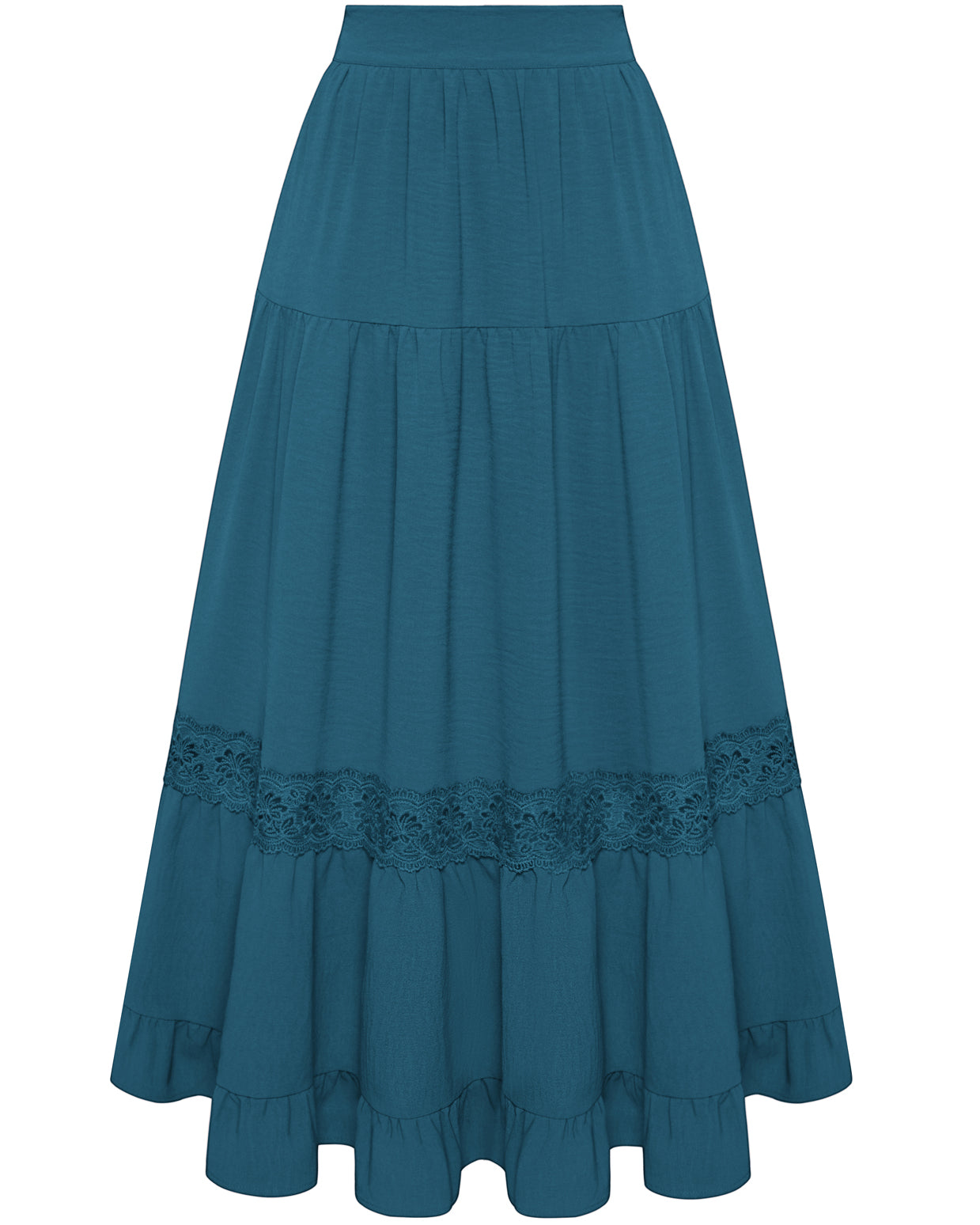 belle poque Women's Midi Skirt Boho Flowy Aline Ruffle Lace Tiered Skirt with Pockets 2025 Blue