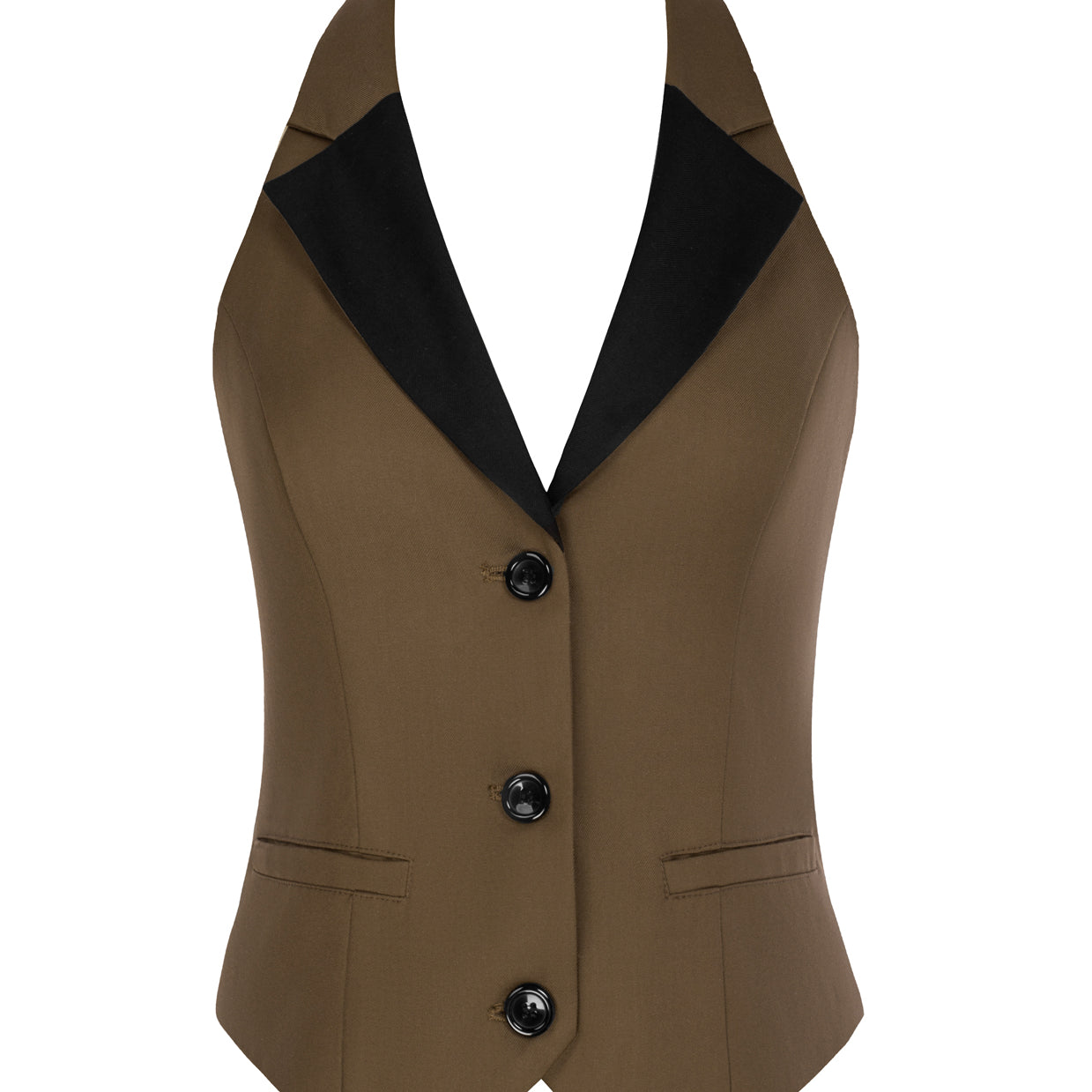 belle poque Waistcoat Vest Vintage Halter Lapel Button Down Suit Vest with Pockets Khaki