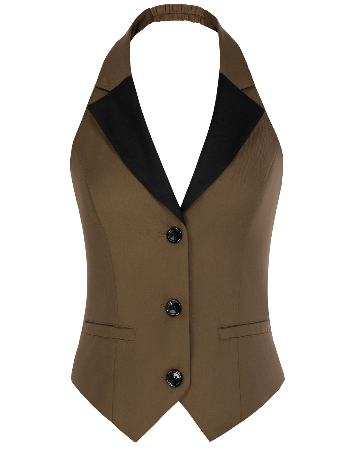 belle poque Waistcoat Vest Vintage Halter Lapel Button Down Suit Vest with Pockets Khaki