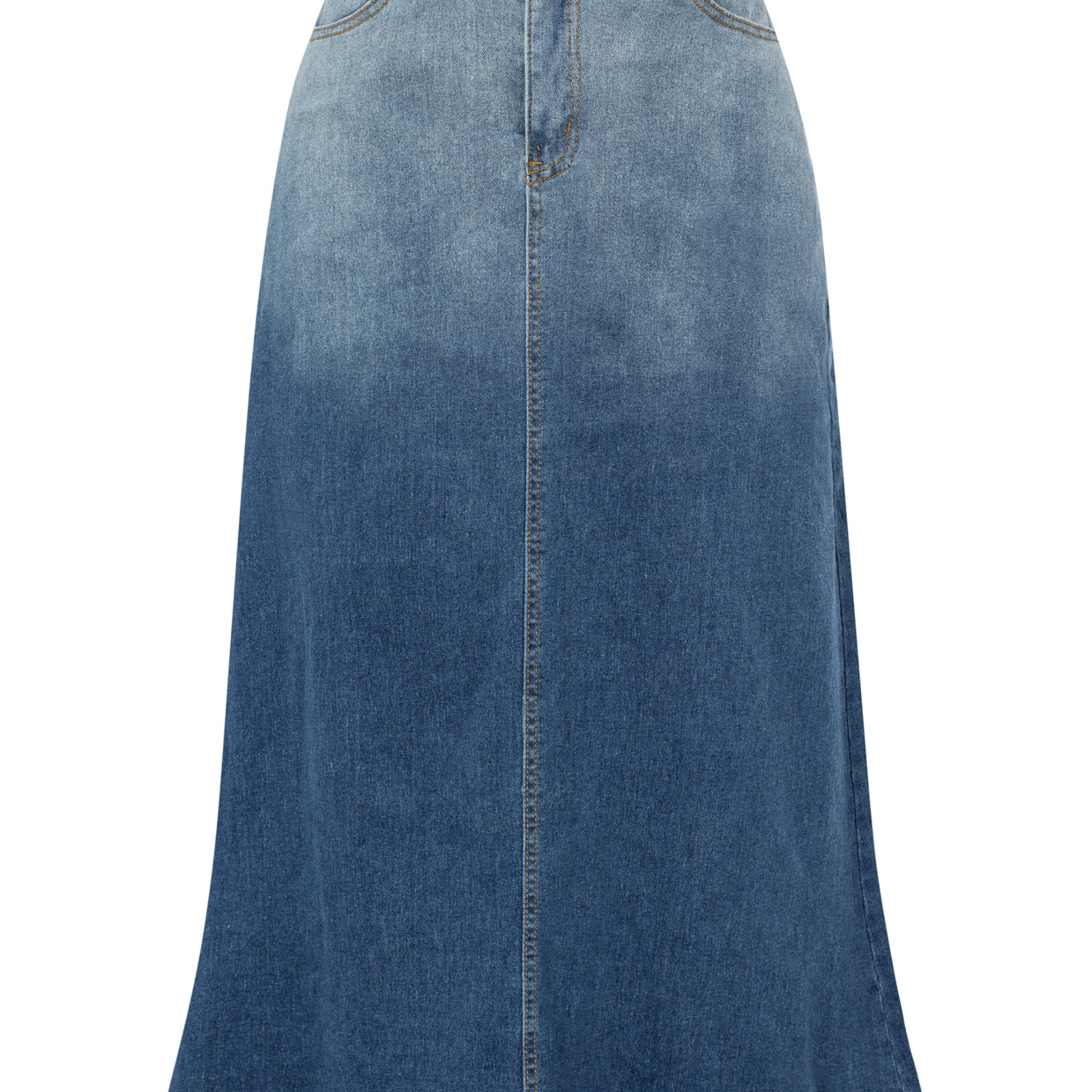 belle poque Multi-Pocket Jean Skirt Elastic High Waist Raw Hem Midi A-Line Skirt Blue