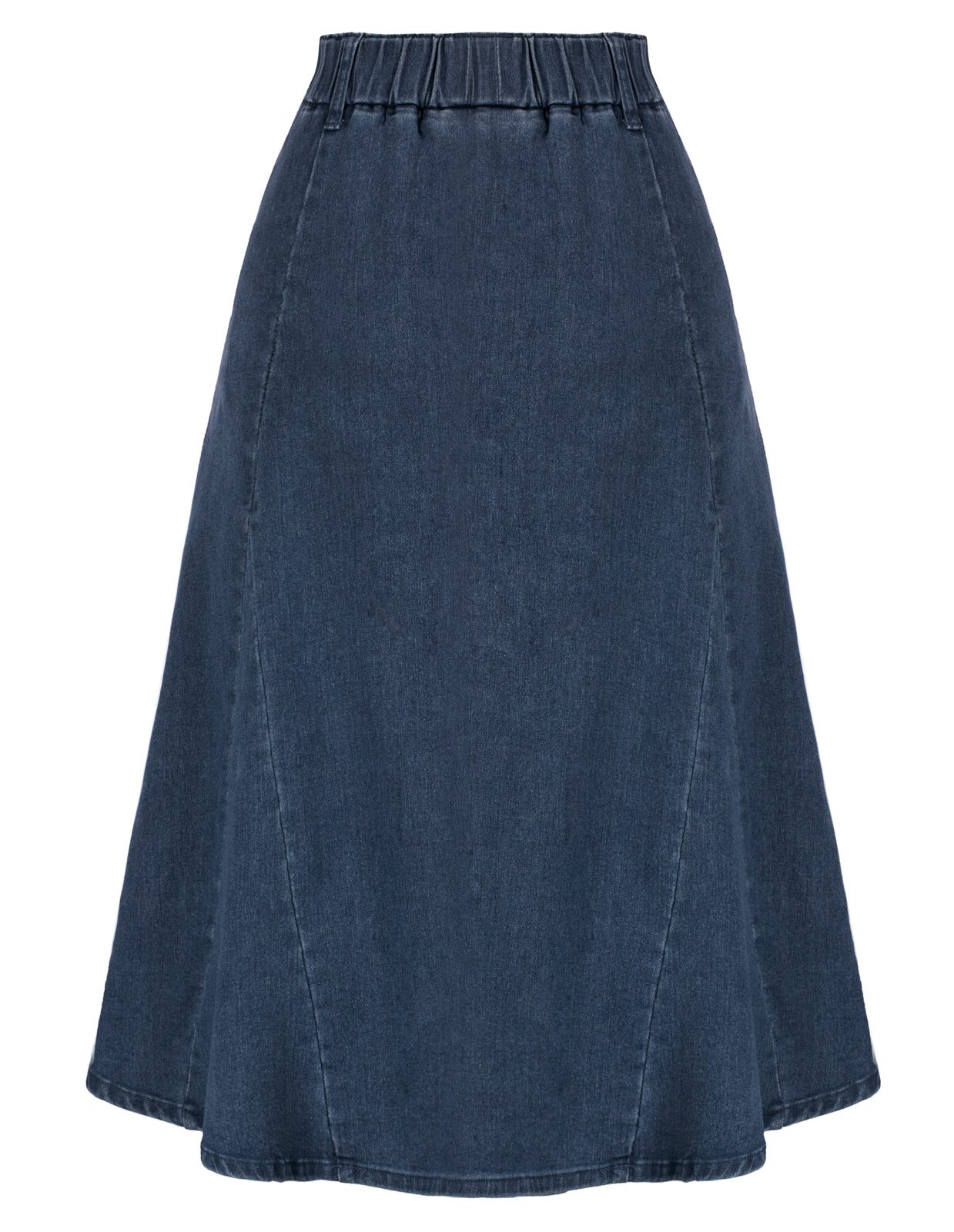 belle poque Denim Skirts Knee Length Vintage Elastic High Waist A-Line Midi Jean Skirts with Pockets