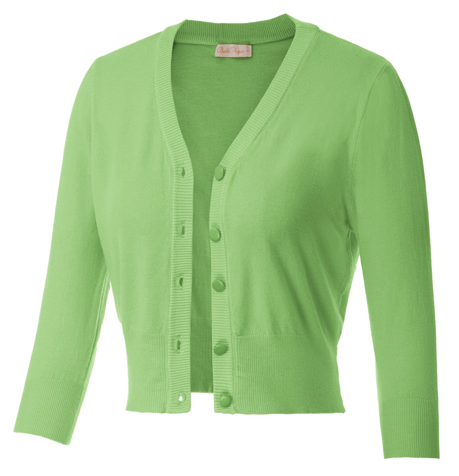 belle poque Cropped Cardigan 3/4 Sleeve V-Neck Button-up Sweater Knitwear