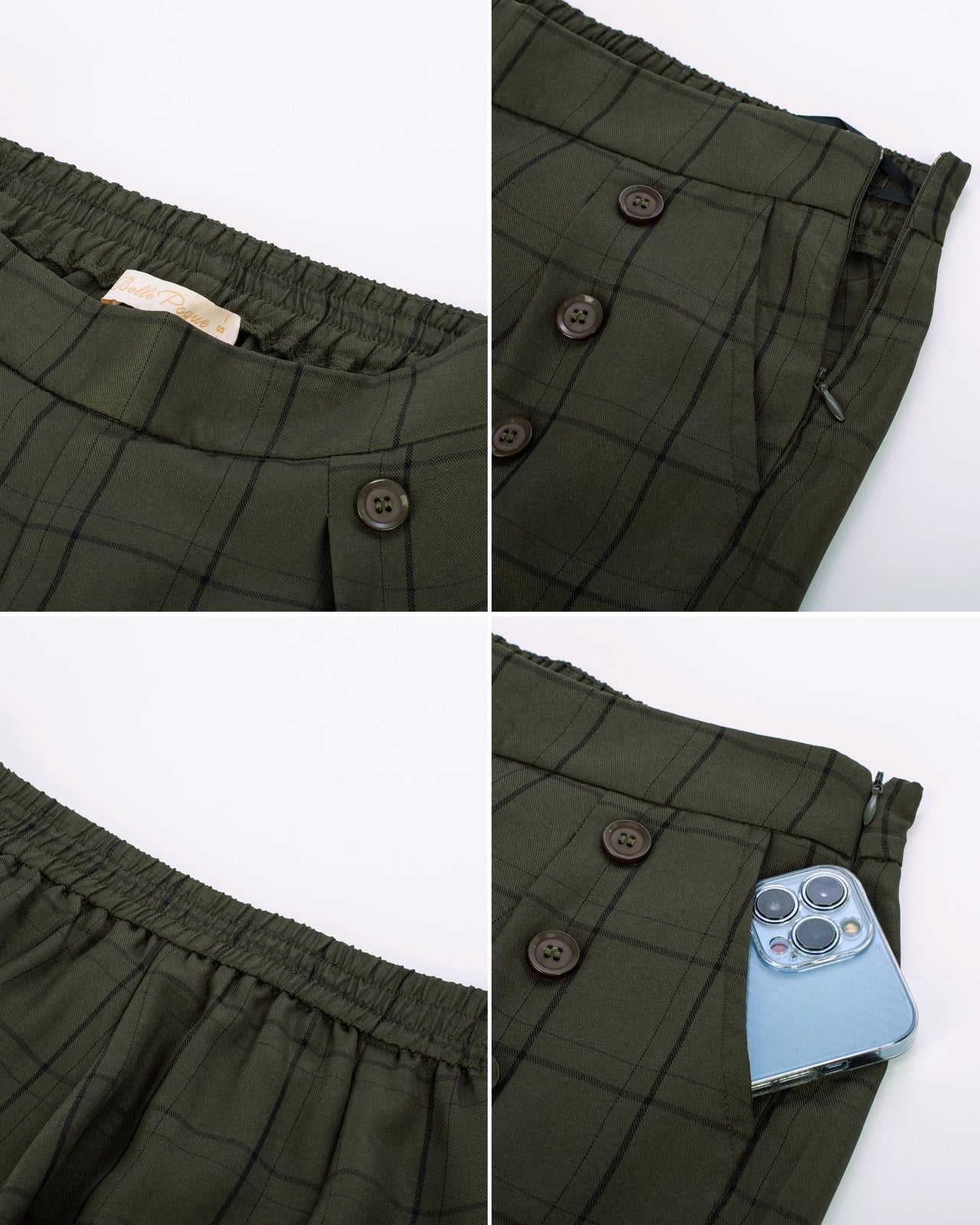 belle poque High Waisted Wide Leg Pants Button Decorated Casual Stretchy Trousers with Pockets