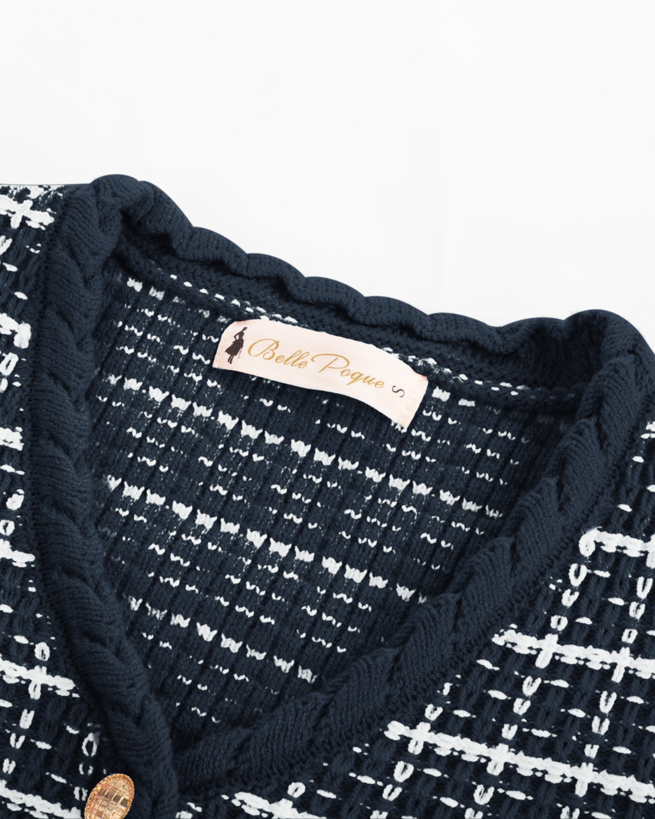 belle poque Contrast Color Cardigan Long Sleeve V-Neck Cable Knitted Sweater