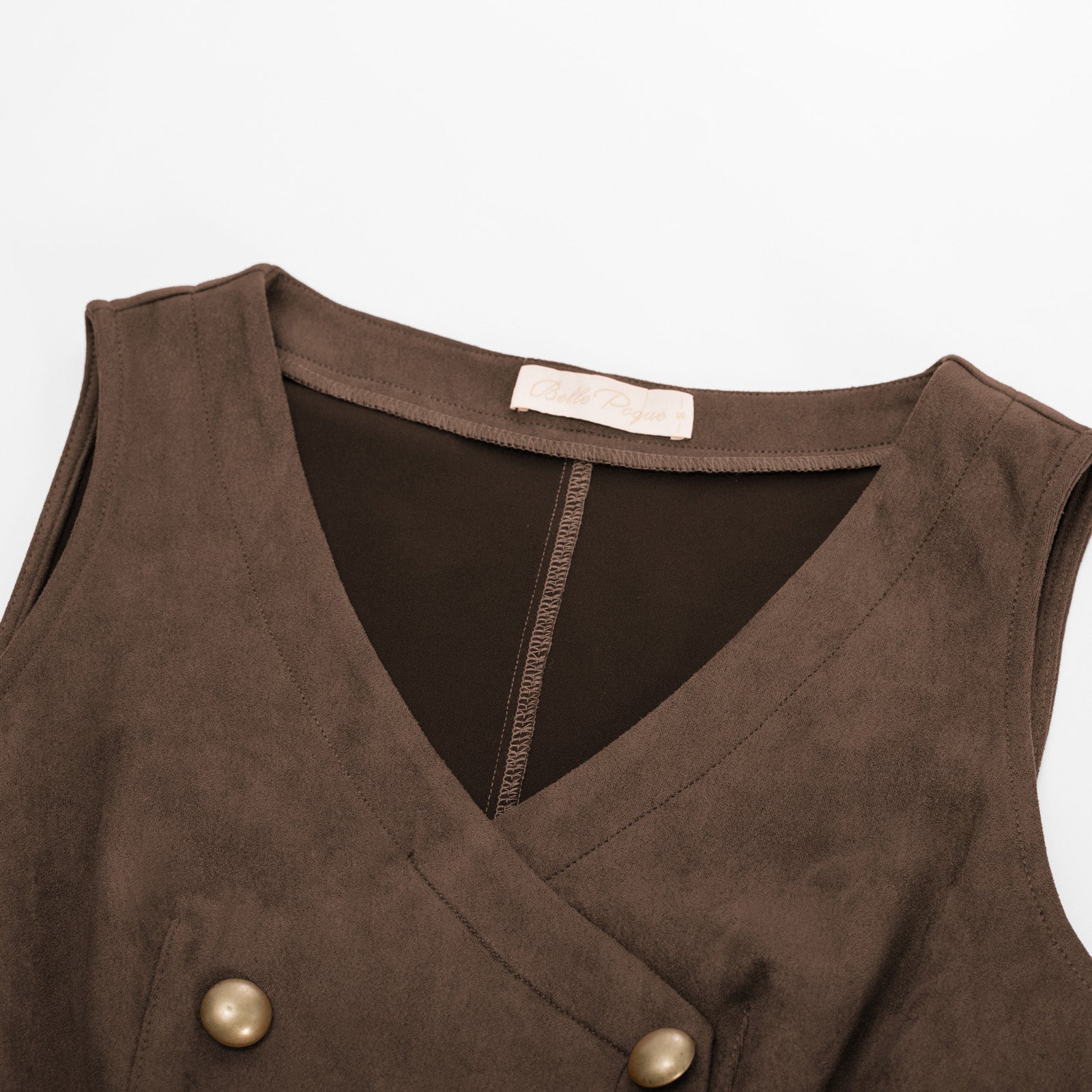 belle poque Vintage Faux Suede Dress Sleeveless V-Neck Elastic Waist A-Line Dress