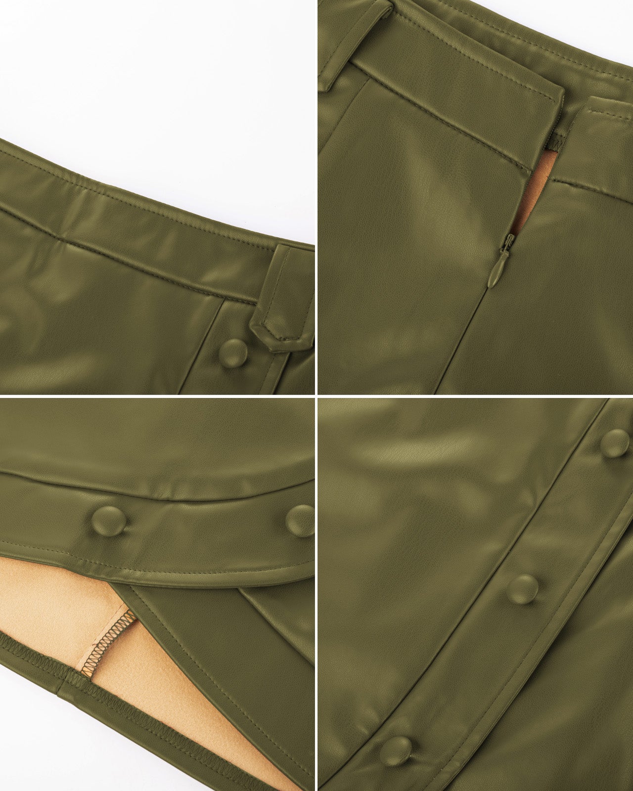 belle poque Women Vintage Imitated Leather Skirt Elastic Waist Mid-Thigh Bodycon Skirt