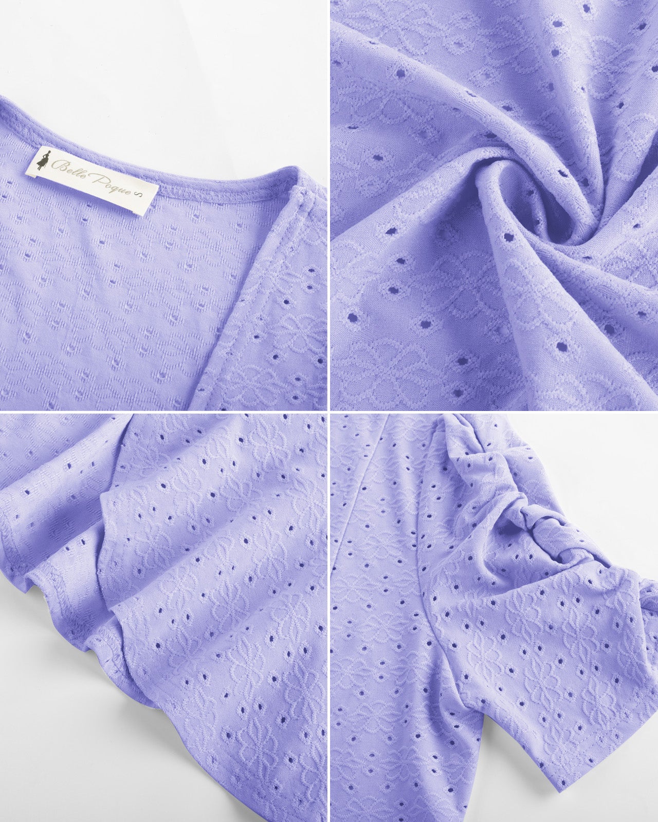 belle poque Women Vintage Hollowed-out Shrug Ruched Short Sleeve Open Front Tops