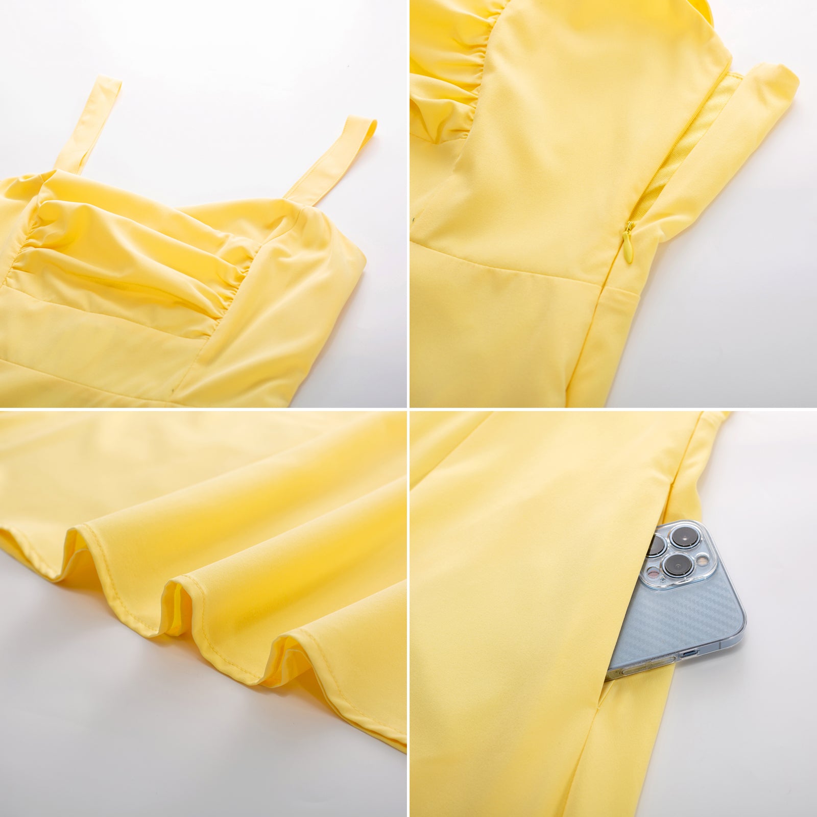 belle poque Vintage Strawberry Patterns Cocktail Dress Sleeveless Spaghetti Strap Ruched Slit A Line Swing Dress with Pockets