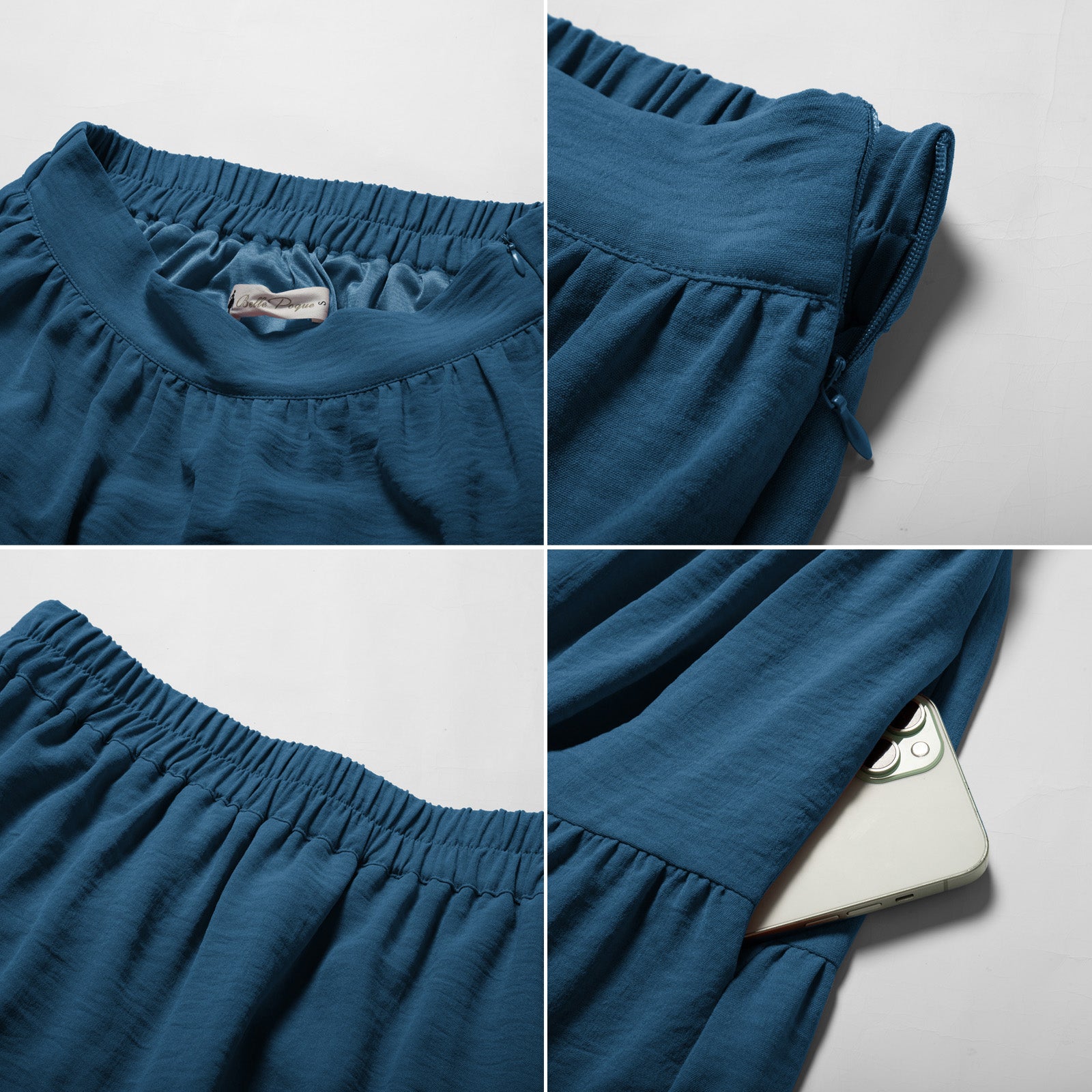 belle poque Women Vintage Tiered Swing Skirt Elastic Waist Ruffled Hem Mid-Calf Skirt