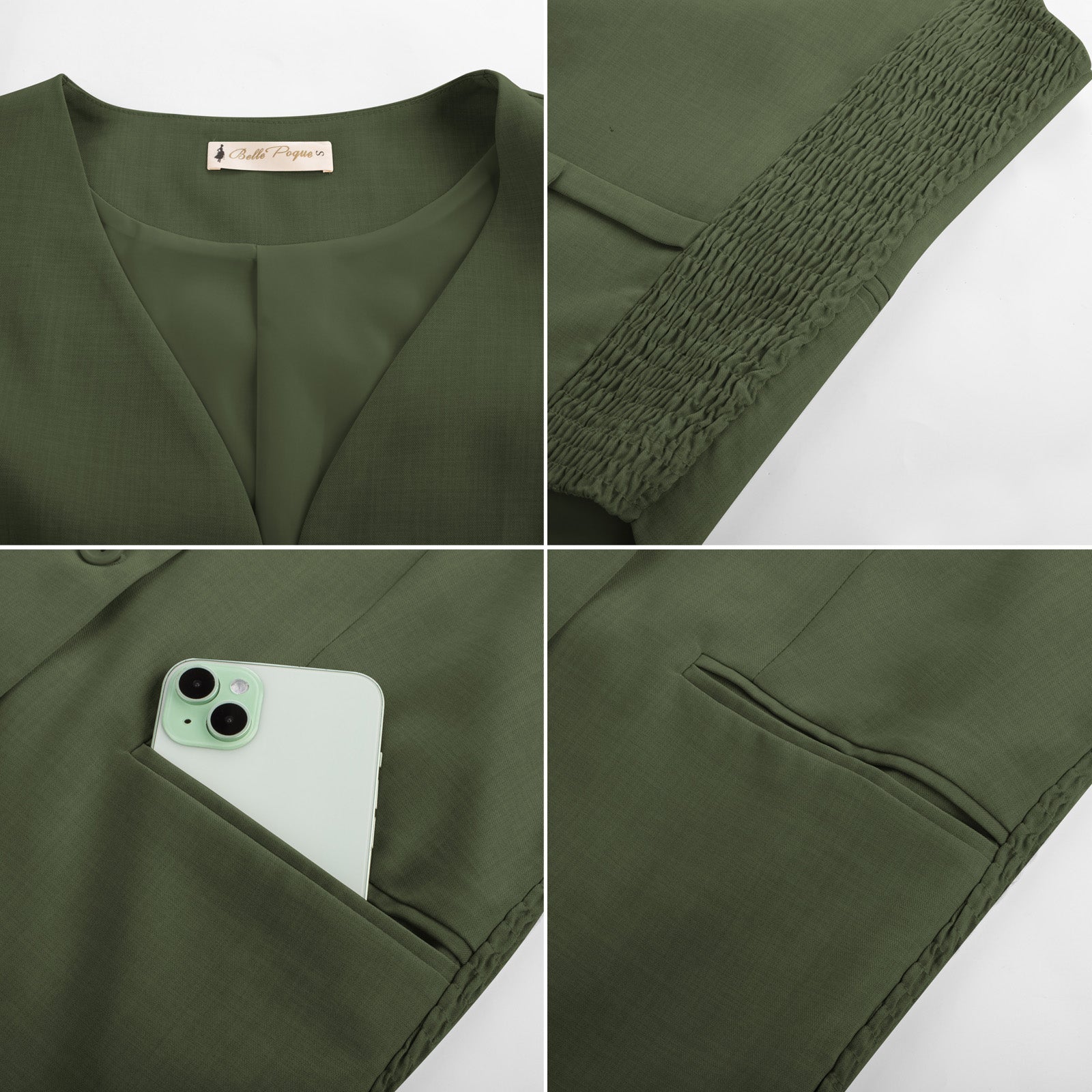 belle poque BP Women Vintage Single Breasted Waistcoat V-Neck Smocked Side Waist Vest