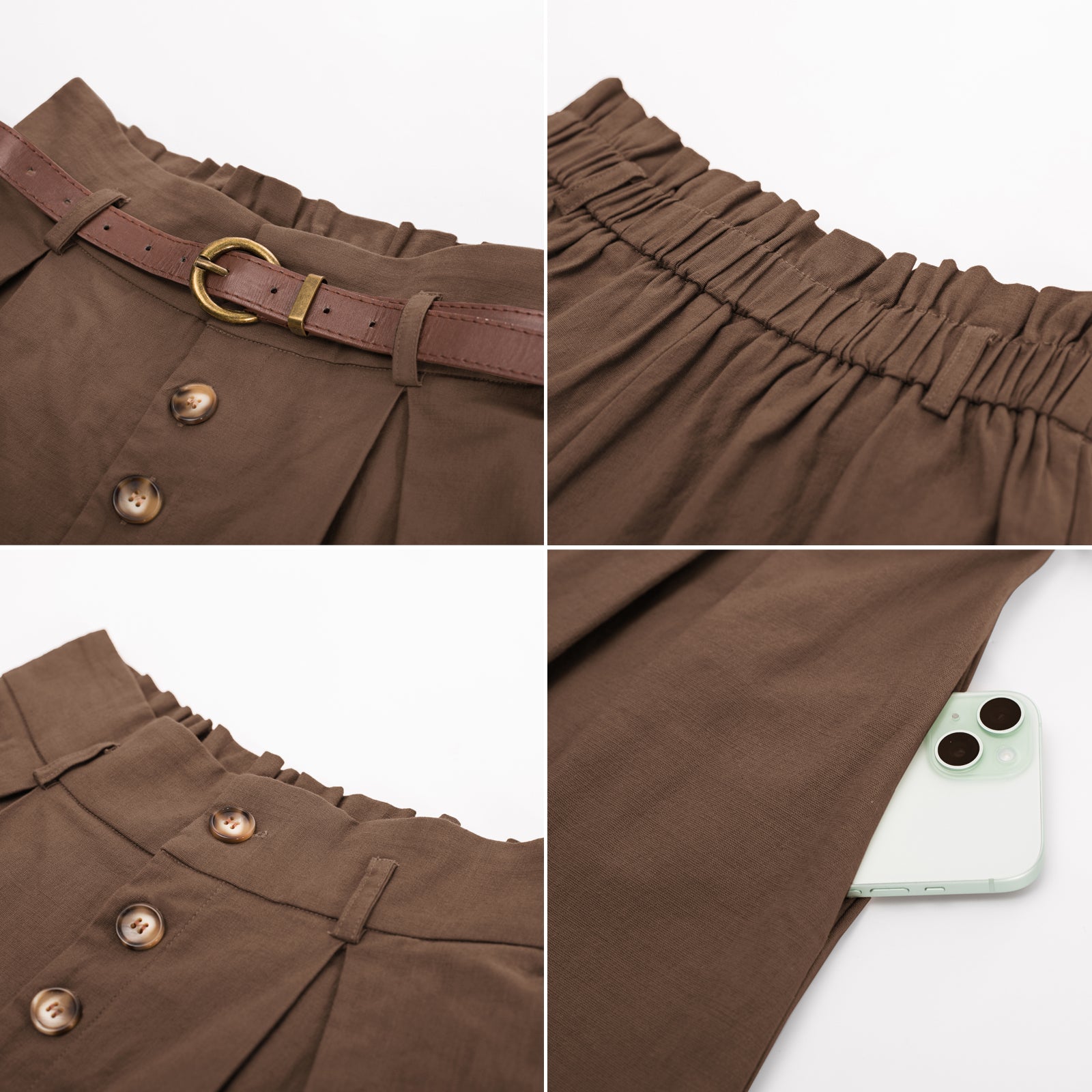 belle poque Womens Shorts Casual High Waisted Summer Pleated Wide Leg Shorts with Pockets and Belt