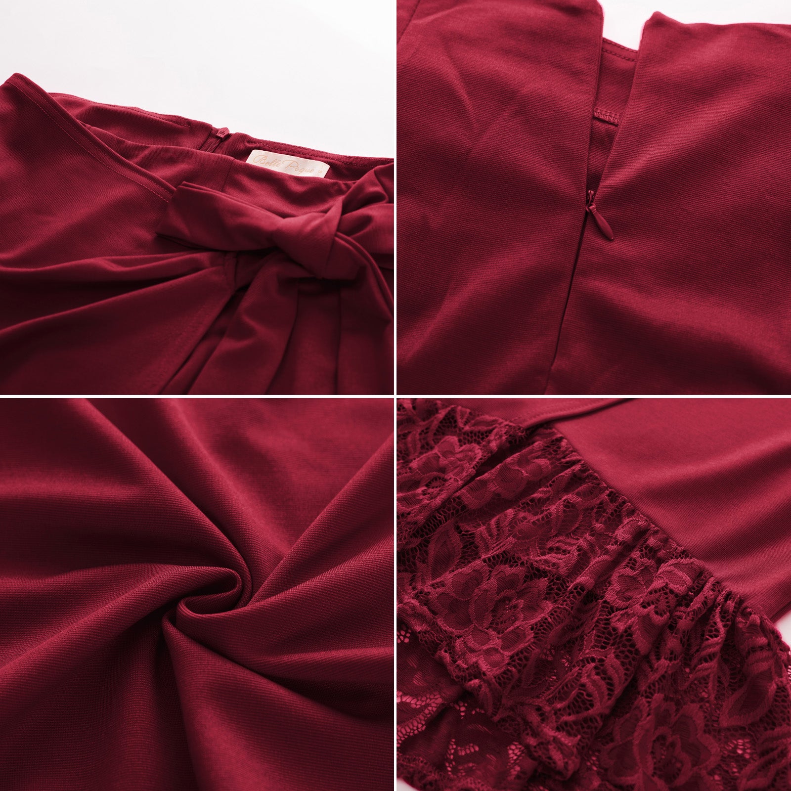 belle poque Pencil Skirt for Women 1950s Vintage Lace Hem Bodycon Skirt with Bow Tie