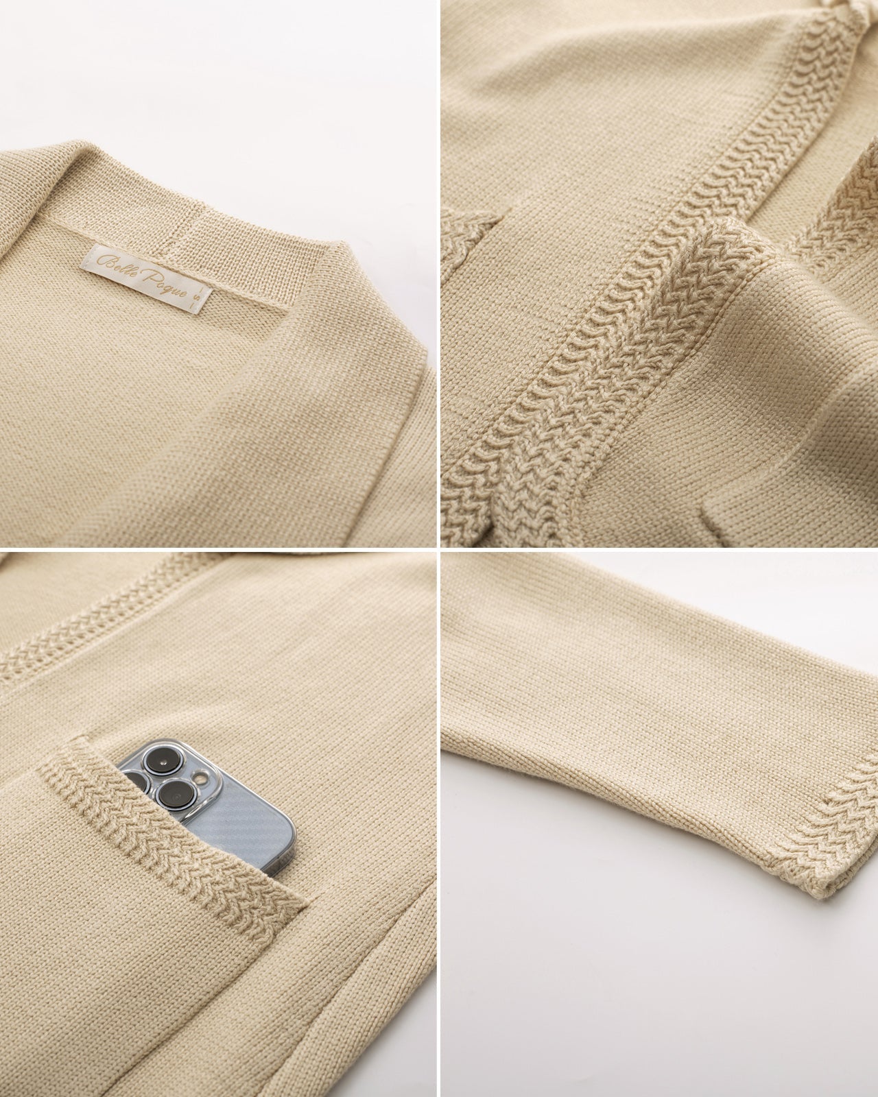 belle poque Vintage Cardigan Sweater Blazer V Neck Shawl Lapel Collar with Pockets