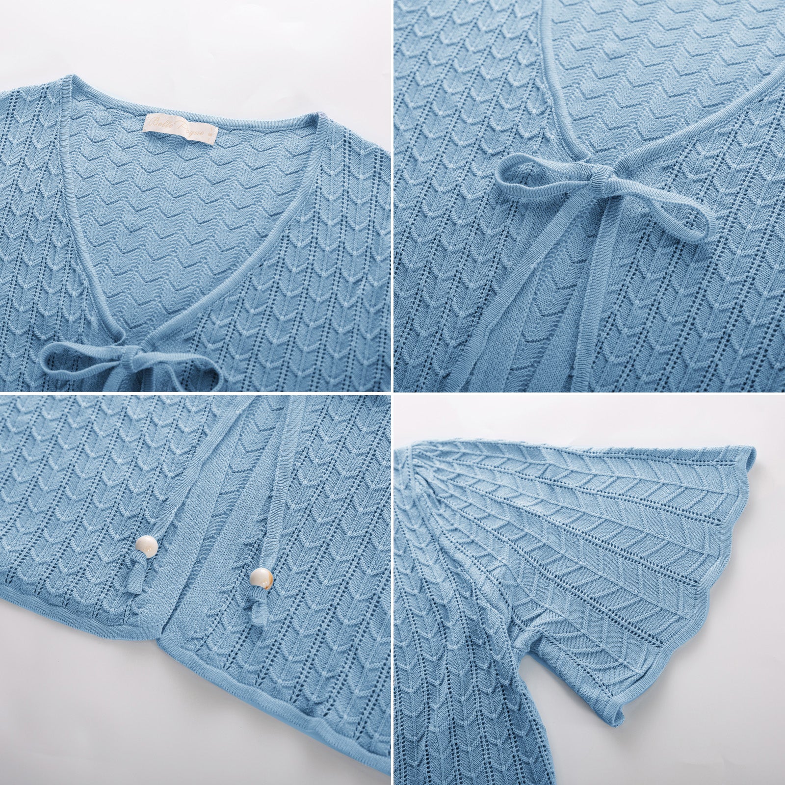 belle poque Summer Lightweight Bolero Shrug Tie Front 1/2 Sleeve Open Front Knit Cropped Cardigan