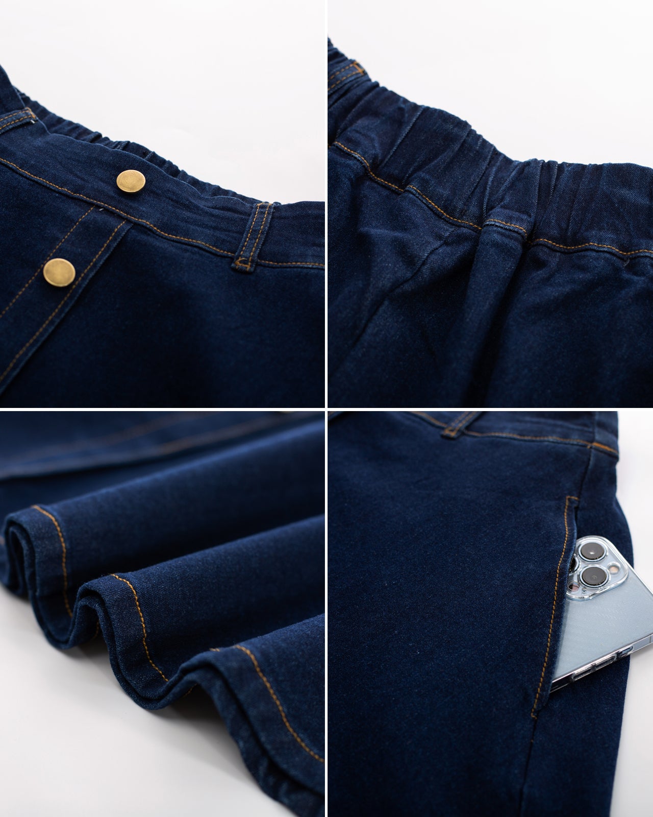 belle poque Jean Skirt with Belt Elastic High Waist A-Line Midi Skirt