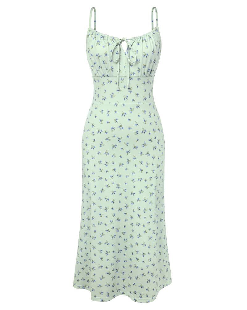 belle poque Women Vintage Mermaid Dress Tie Square Neck Bodycon Dress Green