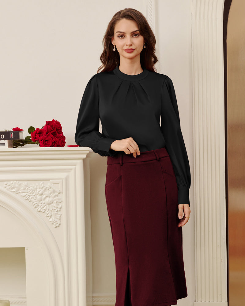 belle poque Womens Long Sleeve Satin Blouse Dressy Casual Business Tops Shirts for Office Work
