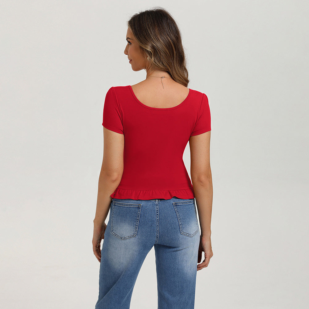 belle poque 2026 Spring Summer Cute Tops for Women Short Sleeve Crop Tops