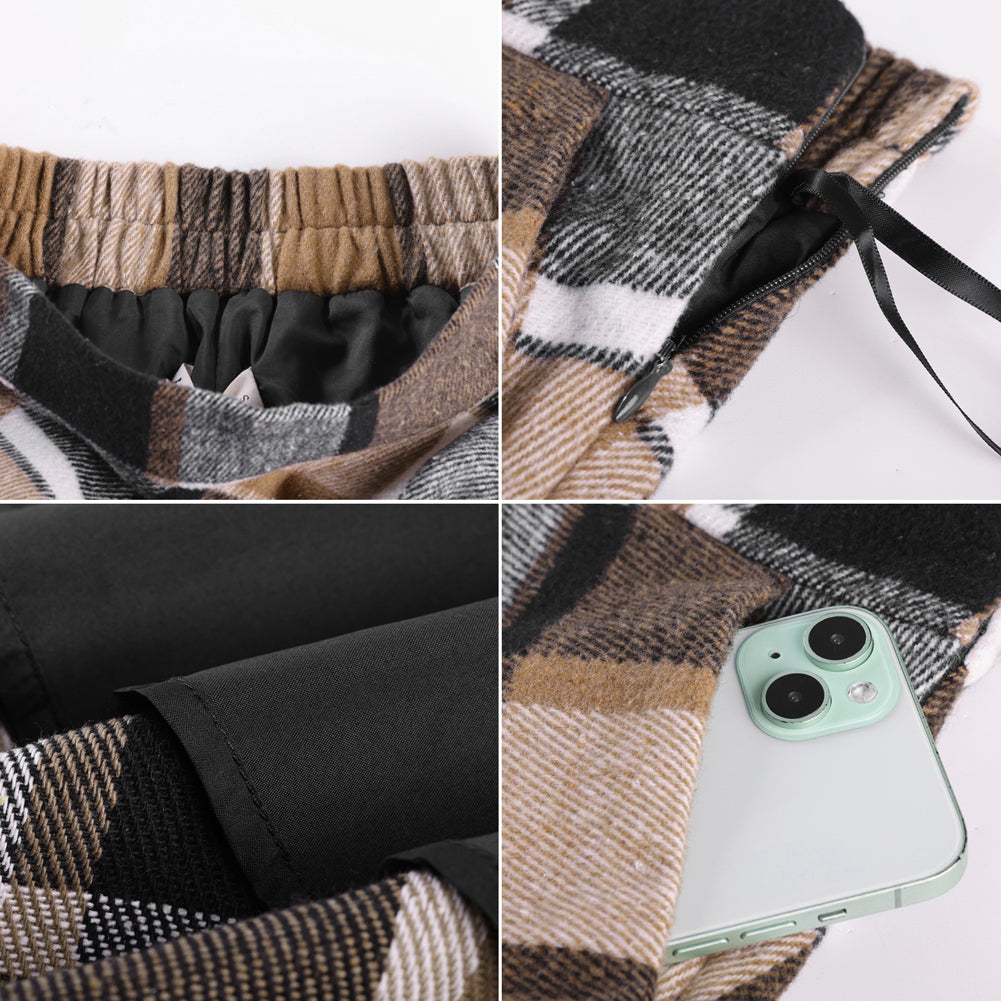 belle poque Women Vintage Plaided Swing Skirt Elastic Waist Mid-Calf Length A-Line Skirt