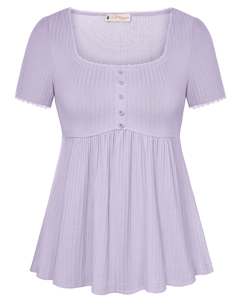 belle poque Women's Cute Tops Babydoll Peplum Top 2026 Casual Shirts Purple