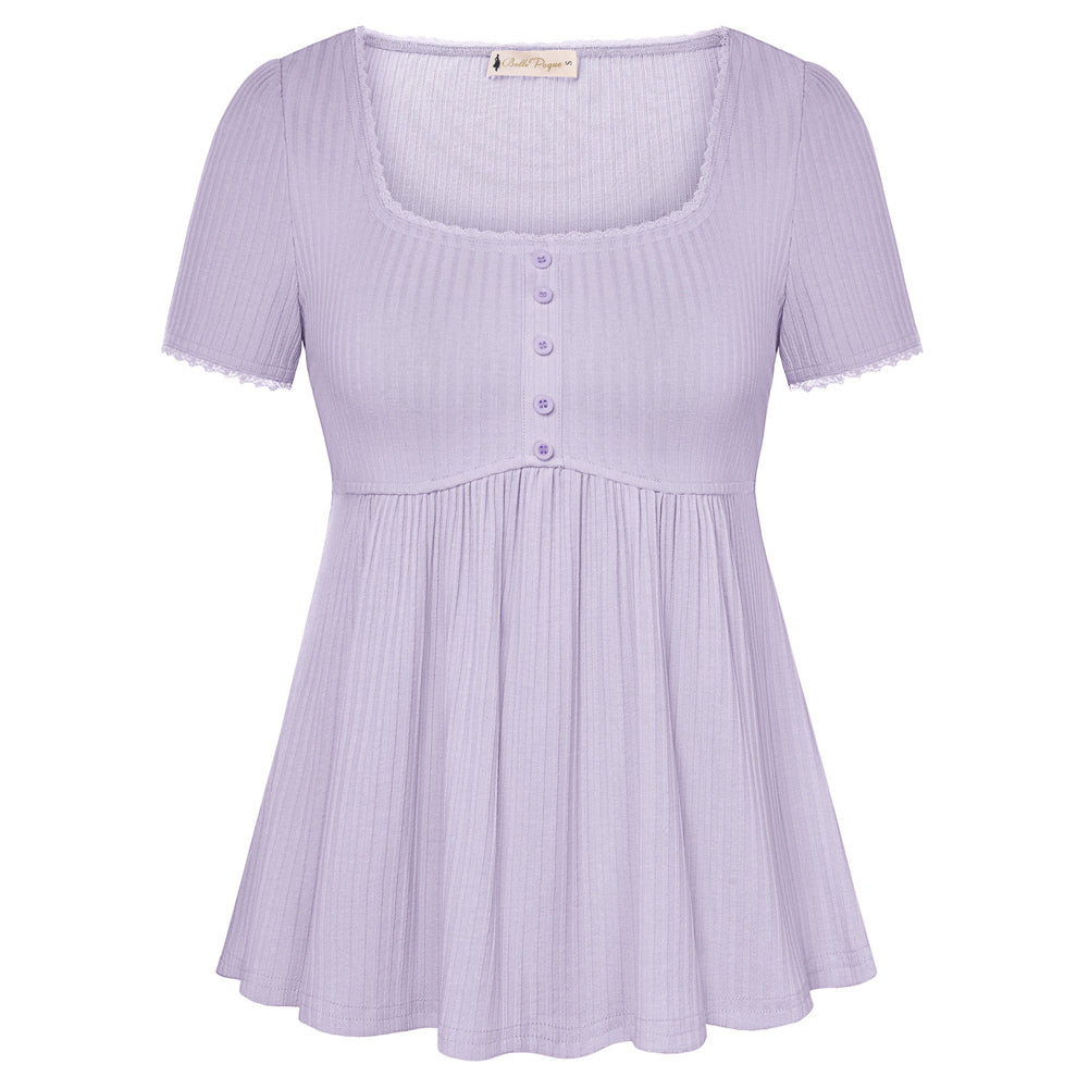 belle poque Women's Cute Tops Babydoll Peplum Top 2026 Casual Shirts Purple