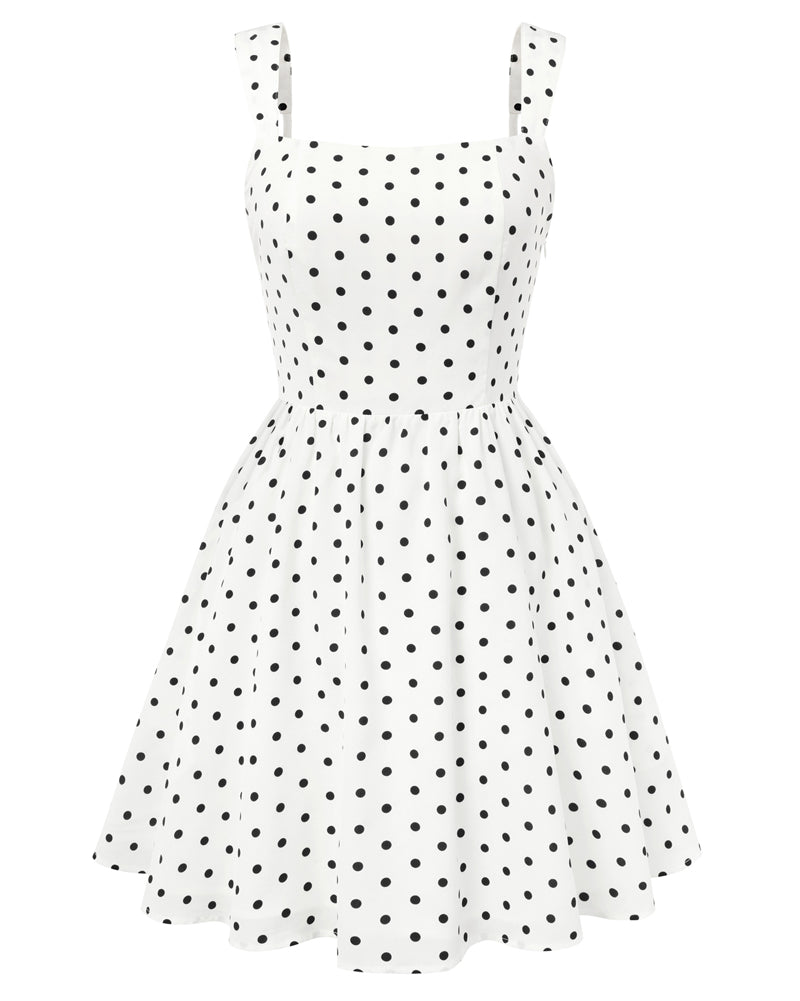 belle poque Women 1950s Vintage Polka-Dots Dress Semi-Formal Mini Dresses White