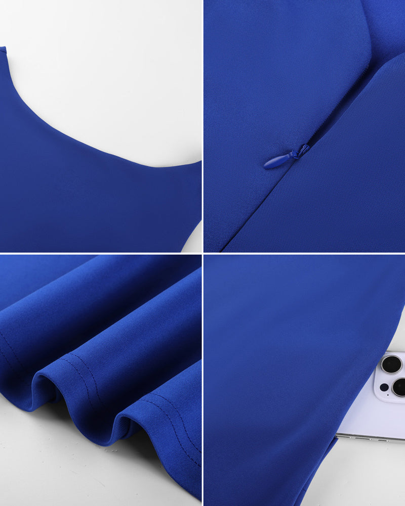belle poque 1980s Vintage Women's Cocktail Dress Elegant A Line Midi Dresses with Pockets