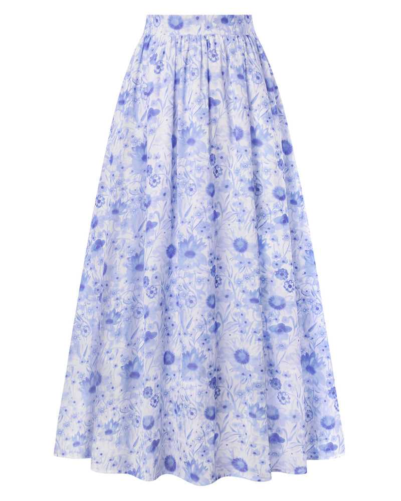 belle poque Women Summer Vacation Swing Floral Skirt Comfy A-Line Maxi Skirt Blue