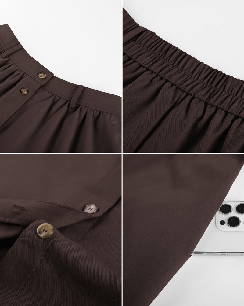 belle poque 1950s Women's Midi Skirt with Pockets Vintage Buttoned Front A-Line Skirt