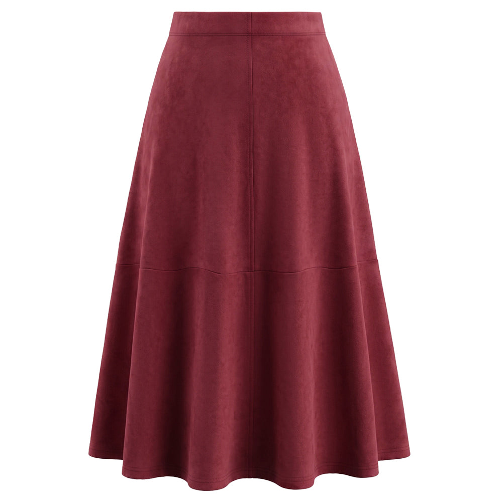 Women's Suede Skirts High Waist A Line Business Work Midi Skirt