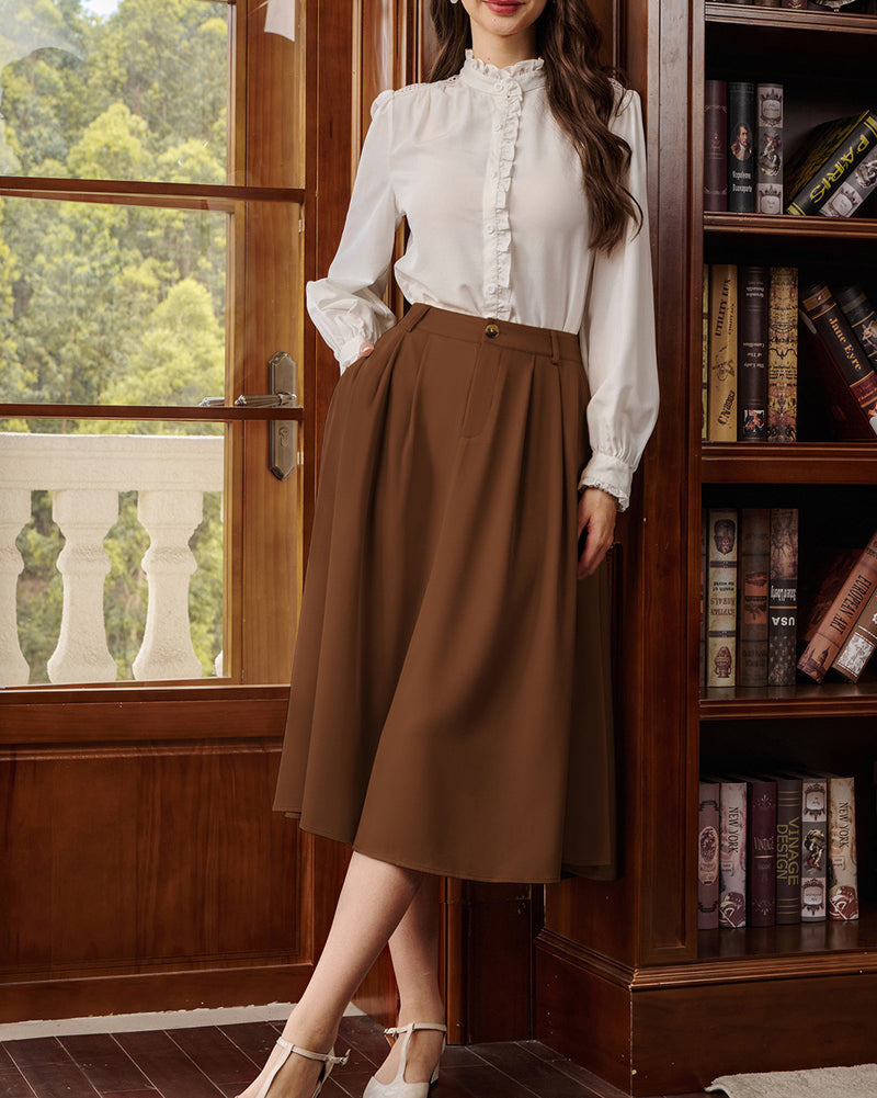 belle poque Women Vintage Swing Skirt Mid-Calf Length A-Line Skirt