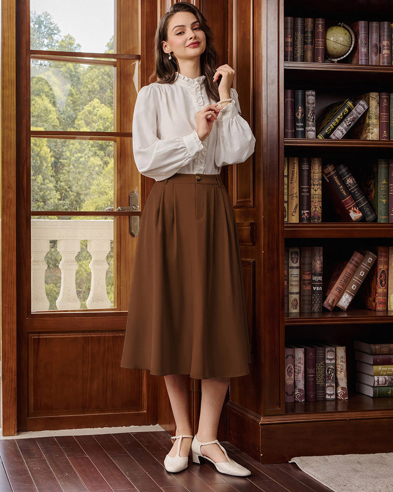 belle poque Women Vintage Swing Skirt Mid-Calf Length A-Line Skirt