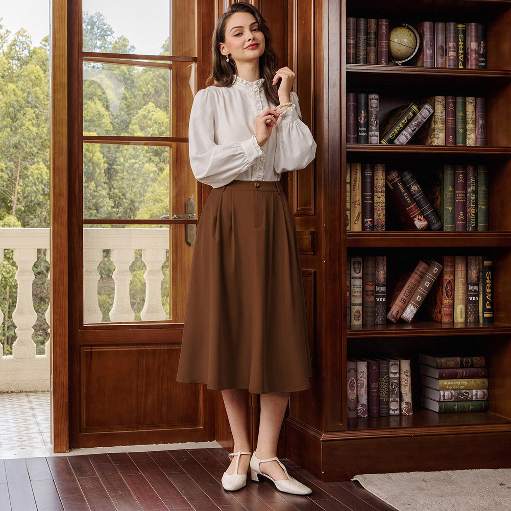 belle poque Women Vintage Swing Skirt Mid-Calf Length A-Line Skirt