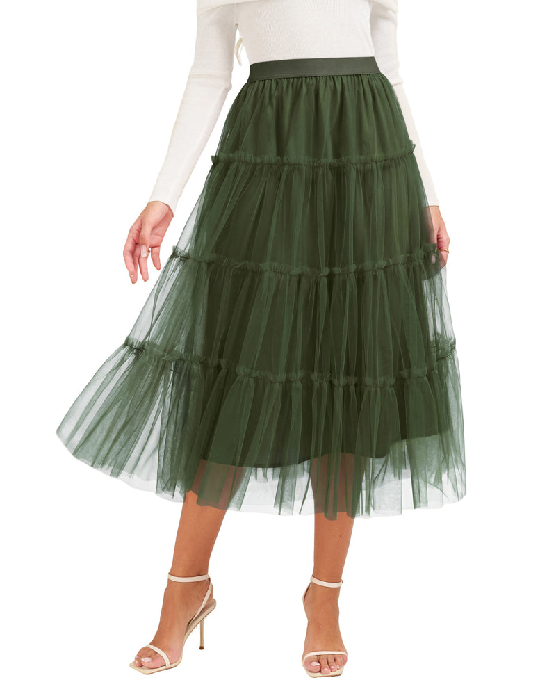 belle poque 1960s Vintage Tulle Skirts for Women A-line Flowy Ruffle Skirt for Date Party