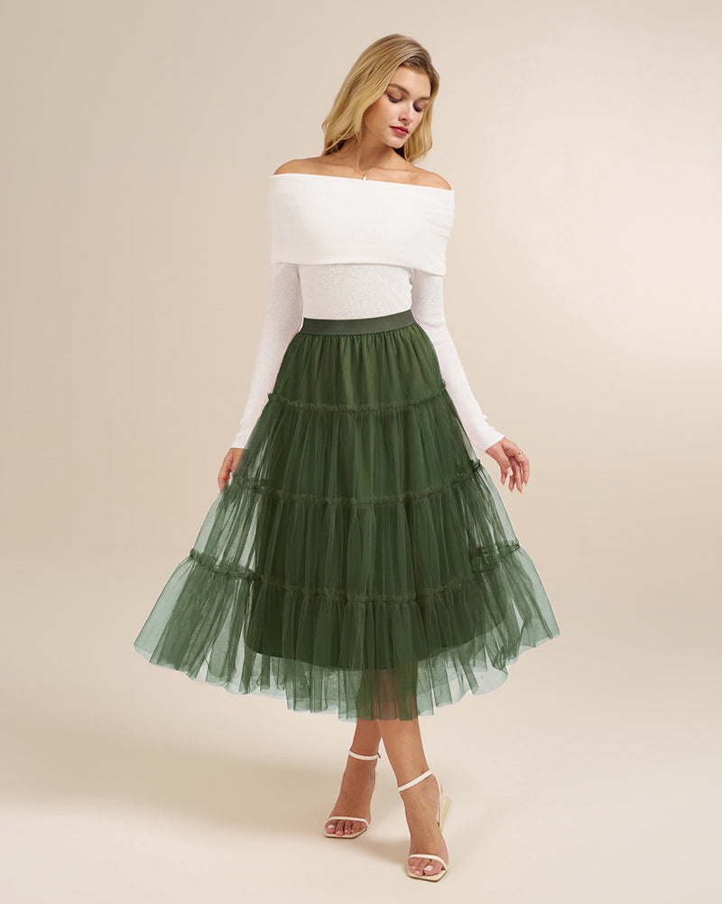 belle poque 1960s Vintage Tulle Skirts for Women A-line Flowy Ruffle Skirt for Date Party